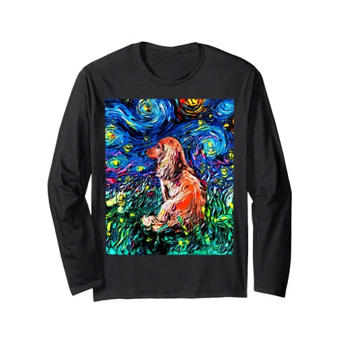 Sagittarius Gallery Long Hair Red Brown Dachshund Starry Night Dog Art by Aja Long Sleeve T-Shirt