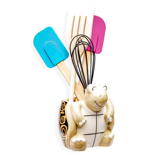 Sixdrop Turtle Kitchen Utensil Holder - Sea Turtle Storage Crock - Tortoise Home Decorations - Gift Decor - Office Holiday Theme Party Accessories - Lucky Gold Spirals