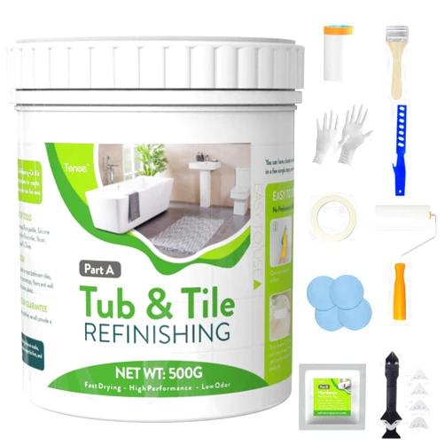 Tenee 17oz White Tub and Tile Paint, Low Odor Tub and Tile Refinishing Kit for Bathroom, Provides 25-30sq.ft Coverage with Semi-Gloss Finish, Bathtub Refinishing Kit for Kitchen, Shower, Sink, Fiberglass