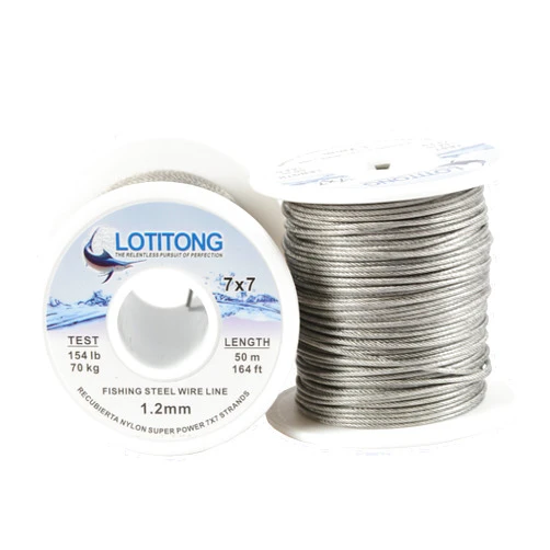 LOTITONG Super Power 154LB 1.2mm Fishing Steel Wire line 7x7 49 Strands Trace Coating Wire Leader Coating Jigging Wire Lead Fish Jigging Line Fishing Wire Stainless Steel Leader Wire 50M