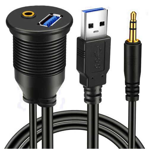 BATIGE USB 3.0 & 3.5mm Car Mount Flush Cable, 3ft
