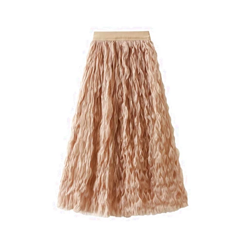 KABAZLE Long Ruffled Tulle Skirts for Women Trendy,Flowy Fairy high Waisted midi Chic Pleated Adults Tutu mesh Skirt