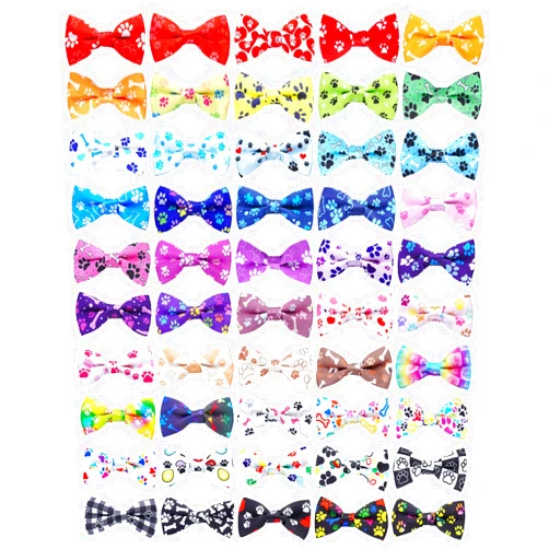 PET SHOW 50 Pack Small Dog Bow Ties Collar Paw Print Puppy Adjustable Bowties Neckties for Medium Dogs Cats Bowknots Bulk Pet Grooming Accessories (Small)
