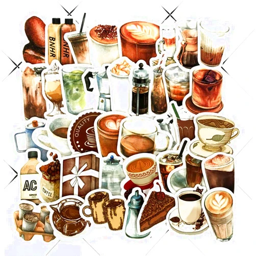 MAXLEAF Vintage Coffee Theme Scrapbooking Stickers - MAXLEAF 40PCS Retro Coffee Waterproof Stickers for Planner Phone Case Scrapbook Junk Journals Diary Decoration