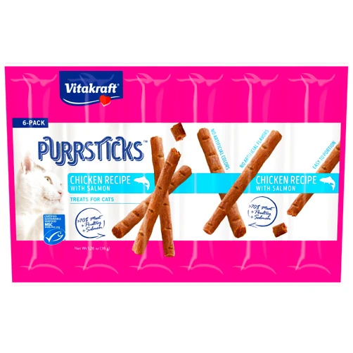 Vitakraft PurrSticks Meaty Cat Sticks - Chicken with Salmon - Segmented and Breakable Meatstick - Deliciously Tender