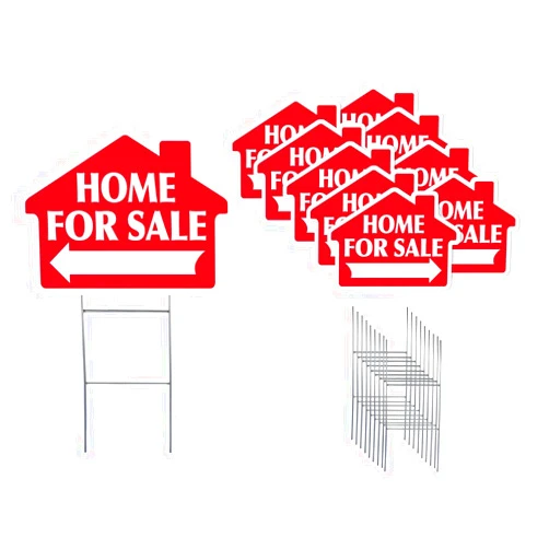 Generic Home For Sale with Arrow Sign Kit, Die Cut House Shape and Yard Stands, Durable Corrugated Coroplast, UV Ink, Real Estate Agent Supplies, 18x24 Signs + Yard Stakes (Red - Home For Sale (10)