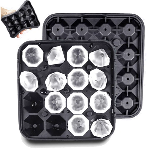Gwindrise Tiny Diamond Ice Molds Fun Shapes 2 Pack, Small Diamond-Shaped Silicone Ice Cube Trays 16 Cubes Per Tray, Easy Release, BPA-Free and Stackable, Mini Ice Cube Trays with Lid