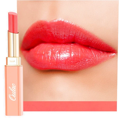 Oulac Coral Peach Red Lipstick for Women - Moisturizing Lip Stick Red, Glossy Tinted Lip Balm, Sheer Shine Juicy Finish, Lightweight and Hydrating Formula for Dry Lip Care, Vegan 2.2g/0.07oz (04)