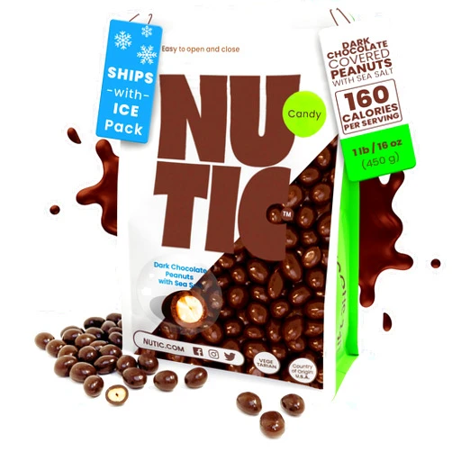 Nutic Sea Salt Dark Chocolate Covered Peanuts - 1 Lb. Luxurious Gourmet Snack Ideal for Dark Chocolate, Almond & Cashew Lovers, Belgian Quality, Healthy Indulgence, Made in USA - (Pack of 1)