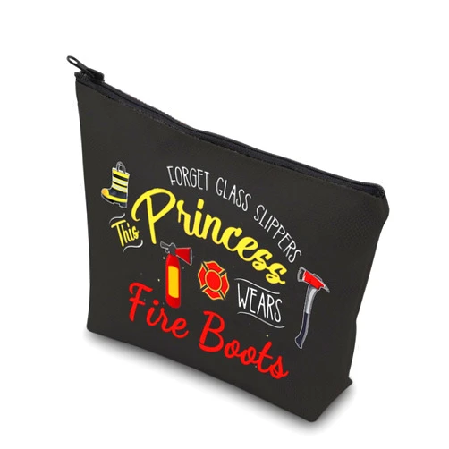 VAMSII Women Firefighter Makeup Bags Firefighter Gear Toiletry Travel Bag This Princess Wears Fire Boots (Fire Boots)