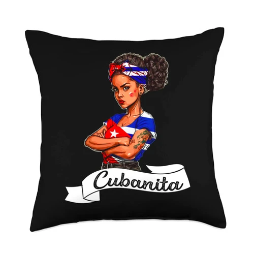 Camiseta Cuban Pride Sayin Cuban Americano Cubanita Flag Cubana Cuba Women Girl Cuban Pride Mujer Throw Pillow, 18x18, Multicolor