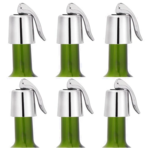 Tecbeauty 6Pcs Plastic Wine Stoppers, Reusable Wine Bottle Stopper with Silicone Seal, Wine Saver and Decorative Bottle Sealer, Beverage and Wine to Keep Fresh (Silver）