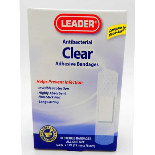 ASO CORPORATION Leader Adhesive Bandages Clear One Size 30 Count Per Box.