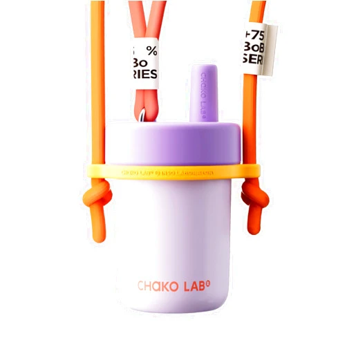 CHAKO LAB Kids Water Bottle with Carrying Rope and Straps | Vacuum Insulated Stainless Steel 16oz for School and Trvels | Two Travel Carrying Options | Taro purple