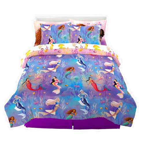 Franco Disney Princess Ariel The Little Mermaid Live Action Movie Kids Bedding Super Soft & Cozy Reverisble Microfiber Comforter and Sheet Set with Sham, Queen, (100% Officially Licensed Product)