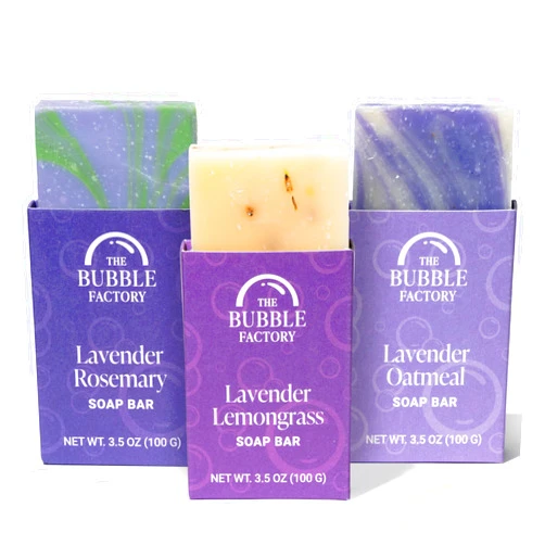 The Bubble Factory Handmade Natural Bath & Body Soap Bar, Vegan, All-Natural, Palm Oil Free, Made in USA with Shea Butter + Essential Oils, Lavender Collection, 3 Bars