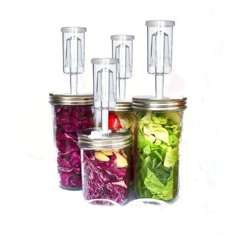 YOBNKU 4 Set Fermentation Lids Kit for Wide Mouth Jars, 4 Stainless Steel Fermenting Lids with 4 Airlocks(Jars Not Included) (No Glass Weight)