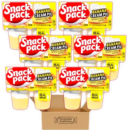 Cornershop Confections Snack-Pack Banana Cream Pie Pudding 24 Cup Bundle - 6 Packs, Each with 4 Individually Sealed 3.25 Ounce Pudding Cups - For Work or School Lunches, Snacks, Movies - In a Cornershop Confections Box