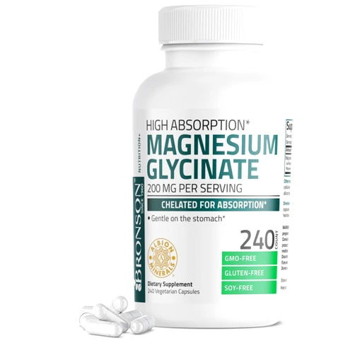 Bronson Magnesium Glycinate 200 MG per Serving Chelated for High Absorption, Gentle On Stomach, Non-GMO, 240 Vegetarian Capsules