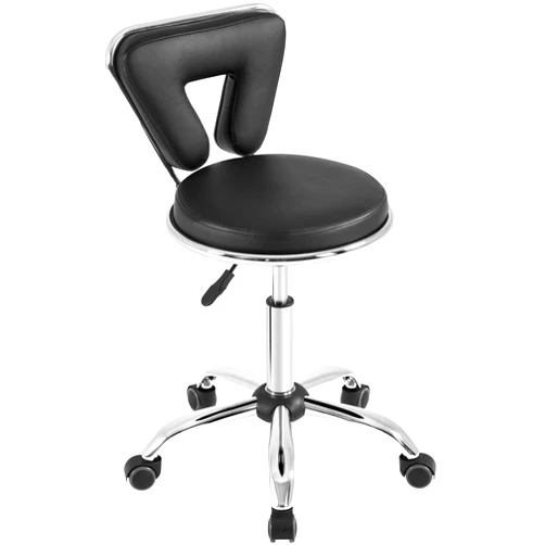 Yaheetech Rolling Swivel Salon Stool Chair Nail Chair Height Adjustable Home Spa Massage Manicure Facial Stool with Backrest and Wheels, Black