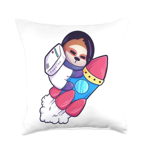 fansinn.official Sloth Flies with The Rocket to The Moon in Space Throw Pillow, 18x18, Multicolor