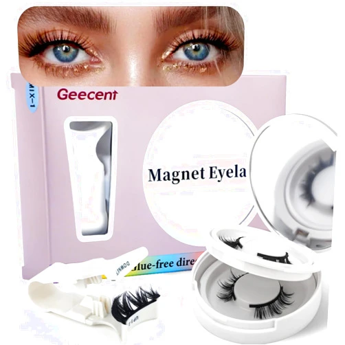 Geecent Upgrade Magnetic Eyelashes with Applicator Reusable Soft Cat Eye Lashes, Natural Look, No Glue Needed, Easy to Wear and Remove (2 Pairs, MIX01)