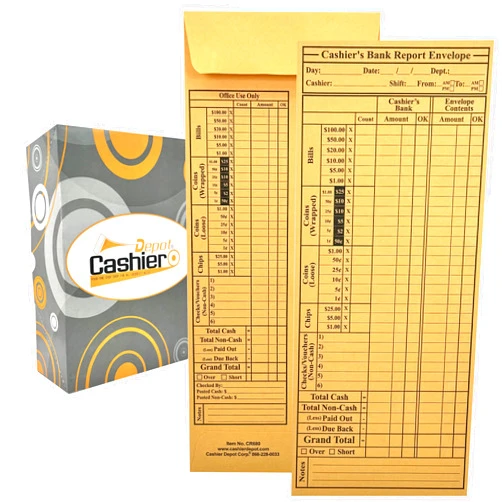 CASHIER DEPOT YOUR ONE STOP SHOP FOR ALL CASHIER'S NEEDS 500 Cashier Depot - Cashier's Bank Report Envelopes CR680, 4 1/2