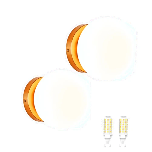 PiWWPi Wall Sconces Set of 2, Modern Globe Wall Sconce, Brass Gold Wall Light, Glass Wall Lamp, Indoor Small Round Light Fixture for Bedroom Bedside Bathroom Vanity Living Room Entry Hallway