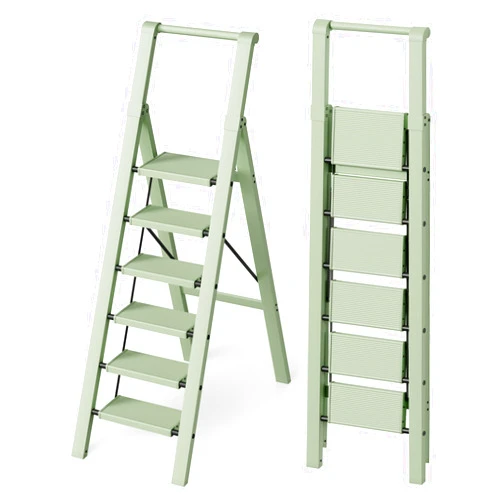 Mayi Plus 6 Step Ladder, Lightweight Folding Step Stool with Convenient Handgrip,Aluminum 330lbs Capacity Step Ladder for Office,Household,Kitchen,Library(Green)
