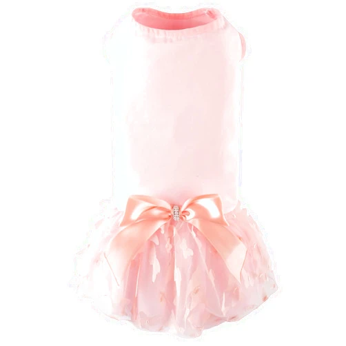 MEIKLE Dog Soft Cotton Dress Tutu Outfit Skirt with Cubic Butterfly Princess Dress for Small Medium Dogs Christmas Holiday Picnic Birthday Party (Pink, M)