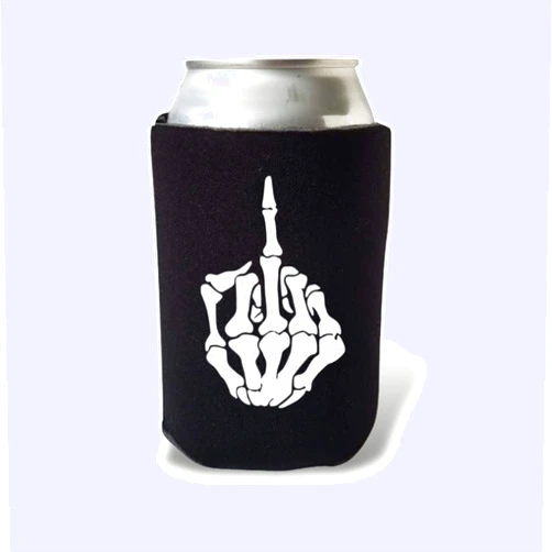 Capital City Commerce Funny Halloween Can Cooler - Skeleton Middle Finger Beer Coolie- Halloween Party Drinking Accessory for Beer Cans or Bottles - Party Coolies Active