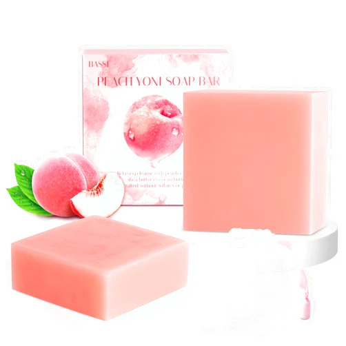 BASSI Yoni Soap Bars Feminine Wash 2 PCS, 100% Natural Organic Yoni Bar Soap for Women Ph Balance Yoni Wash Eliminates Odor Moisturizing Soap with Foaming Net,Peach Yoni Soap Feminine Wash 3.53 OZ