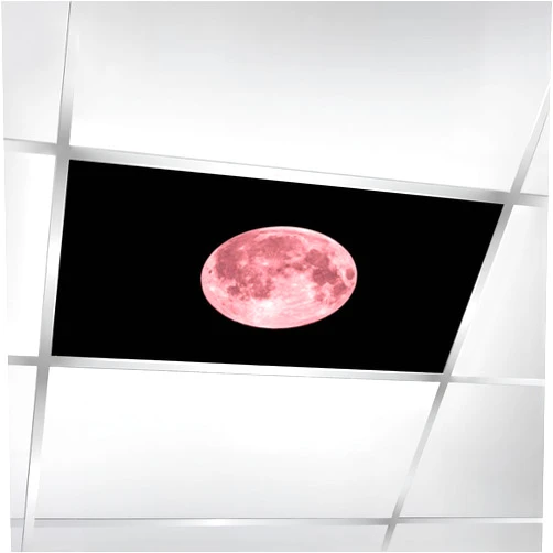ZKFETPVOW 4 Pcs Fluorescent Light Covers for Ceiling Lights Pink full super moon black sky Decorative Magnetic Classroom Light Filters 4x2 ft for Office Hospitals Home