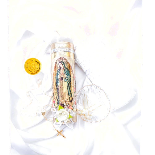 Cuitáxi Baptism Candle Set for Boys and Girls with Our Virgen de Guadalupe Candle - Velas para bautizo Baptism kit - Catholic Baptism Candle Set Girl - Vela de bautizo para niño - Vela para bautizo de niña