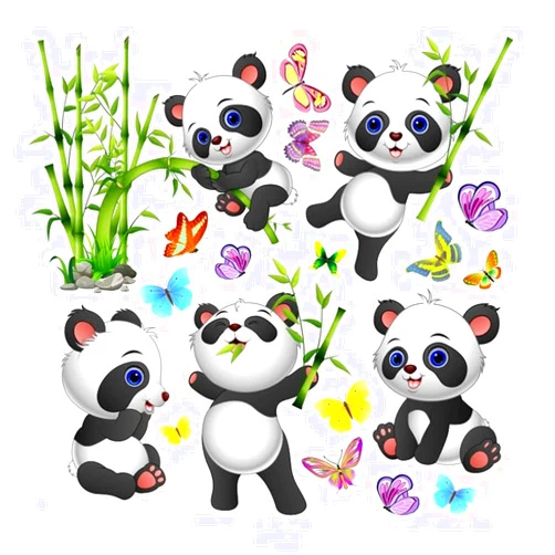 YOWOCAL Panda Bamboo & Butterfly Wall Decals,Peel and Stick Removable Animal Wall Stickers for Kids Children Bedroom Nursery Home Decor(11x10in)