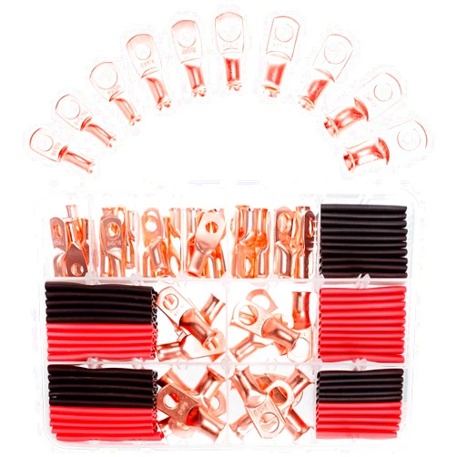 ROCKDIG 100PCS Copper Wire Lugs Gauge 8 6 4 2 Electrical Cable Battery Terminal Connectors with 3:1 Heat Shrink Tubings Assortment Kit