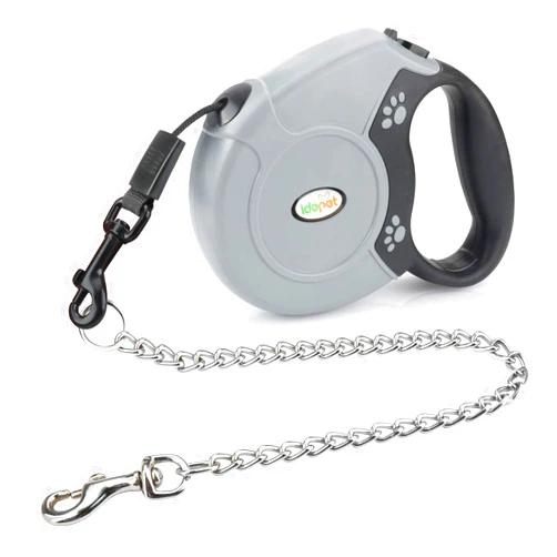 Idepet Heavy Duty Retractable Dog Leash for Small and Medium Dogs, Anti-Chewing Steel Chain Design,360 DegreeTangle-Free,Break and Lock System,16ft Leash Dog Walking (Round Rope)