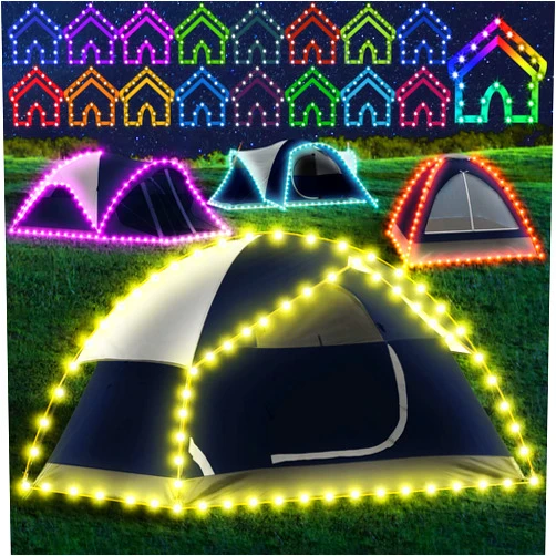 LFSMVT Camping Tent String Lights (40FT), 17 Colors 7 Flashing Modes LED Rope Lights Battery Operated with Remote Control, Waterproof Camping Tent Light Outdoor for Night Camping, RV (Tent Not Include)
