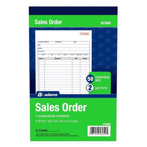 Adams Sales Order Book, 2-Part, Carbonless, White/Canary, 5-9/16 x 8-7/16 inches, 50 Sets per Book (DC5805) (12 Pack)