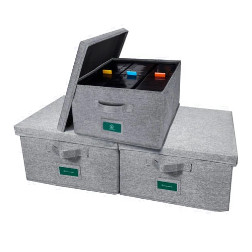 T WaveTree VHS Storage Box with Lid Pack of 3, Practical VHS Storage Case with Index Labels, 14.4 x 13.4 x 8.2 Inches VHS Holder Storage Containers to Store up to 126 VHS Tapes- Gray