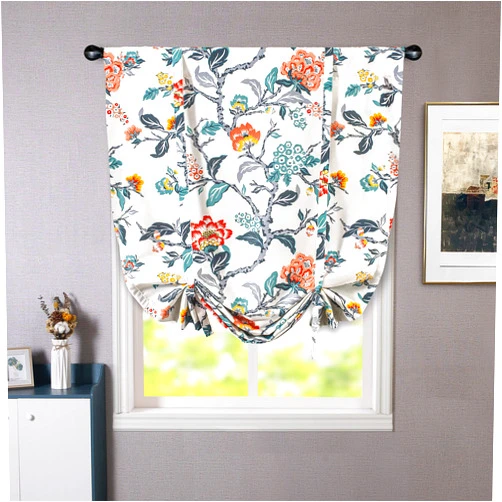 DriftAway Ada Botanical Print Lined Flower Leaf Tie Up Curtain Thermal Insulated Privacy Blackout Window Adjustable Balloon Curtain Shade Rod Pocket Single 39 Inch by 55 Inch Ivory Orange Teal