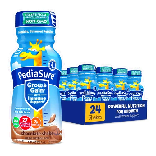 PediaSure Grow & Gain with Immune Support, Kids Protein Shake, 27 Vitamins and Minerals, 7g Protein, Helps Kids Catch Up On Growth, Non-GMO, Gluten-Free, Chocolate, 8 Fl Oz (Pack of 24)