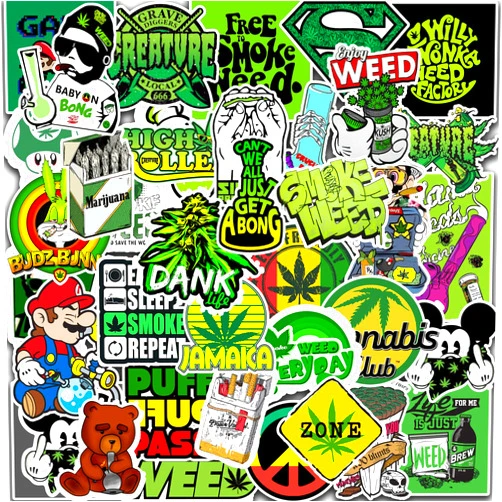 SLEEP EASILY Weed Stickers for Adults - Trippy Stickers Pack of 45 PCS Marijuana Stickers and Decals - Vinyl Waterproof Drug Stickers for Laptop Phone Bike Bumper