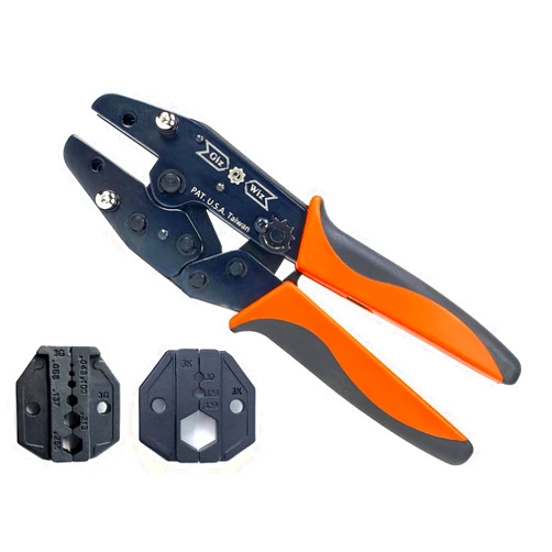 GIZWIZ Quick Change RF Coax Ratchet Crimping Tool 2 Interchangeable Die Sets For RG8 RG58 RG59 RG174 LMR400 Fiber Optic G-HQ3GK