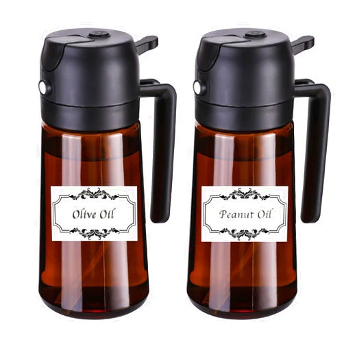 RFetomax Oil Sprayer for Cooking-2 in 1 Olive Oil Dispenser, 16oz/470ml Oil Dispenser Light Blockage Brown Bottle Oil Mister for Air Fryer, BBQ,Salad, Frying, Barbecue (2Brown Bottle Black Cap)