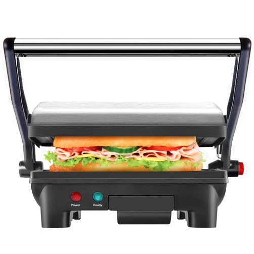 Chefman Electric Panini Press Grill and Gourmet Sandwich Maker w/ Non-Stick Coated Plates, Opens 180 Degrees to Fit Any Type or Size Food, Dishwasher Safe Removable Drip Tray, Stainless Steel/Black
