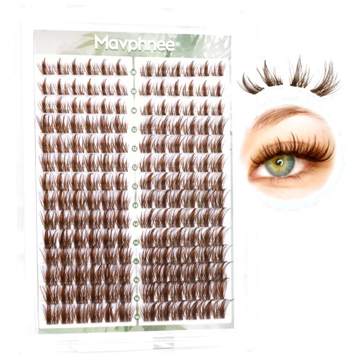 Mavphnee Brown Eyelashes Clusters Natural Lash Extensions Wispy Cluster Eyelash Extensions Dark Brown Lash Clusters CC Curl Individual Lashes 168 Pcs 10-16MM Mixed Lash Pack