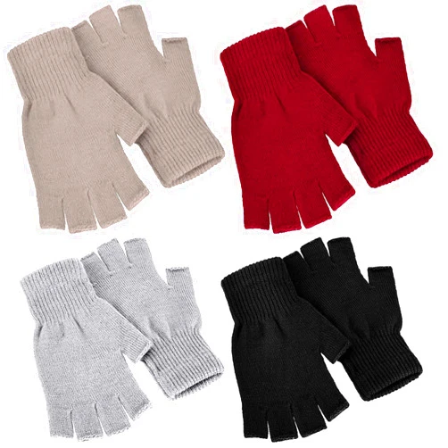 SATINIOR 4 Pairs Winter Half Finger Gloves Knitted Fingerless Mittens Warm Stretchy Gloves for Men and Women