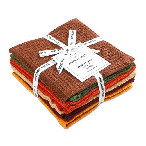 Vintage Vista Cotton Waffle Dish Cloths for Kitchen (Pack of 6) - 100% Cotton Dish Towels for Kitchen - Reusable & Washable Dish Cloths for Washing Dishes - Multipurpose Kitchen Towel Set
