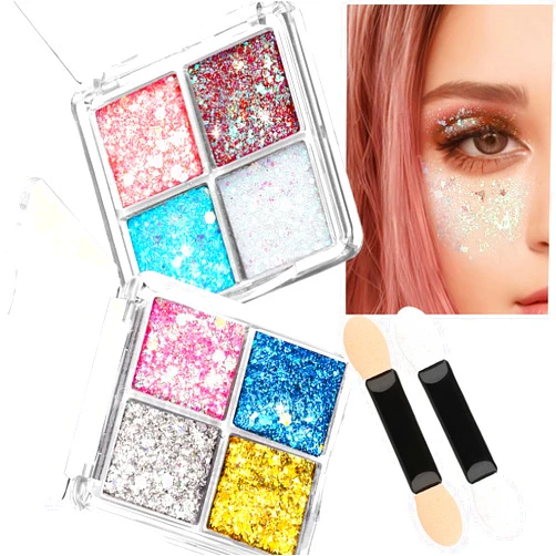 FANDAMEI Face Glitter, Body Glitter for Women, 2 Glitter Palette 8 Colors Glitter Gel for Face, Hair Glitter & Face Glitter for Kids, Fairy Rave Mermaid Glitter Makeup, Glitter for Face, Face Sparkles